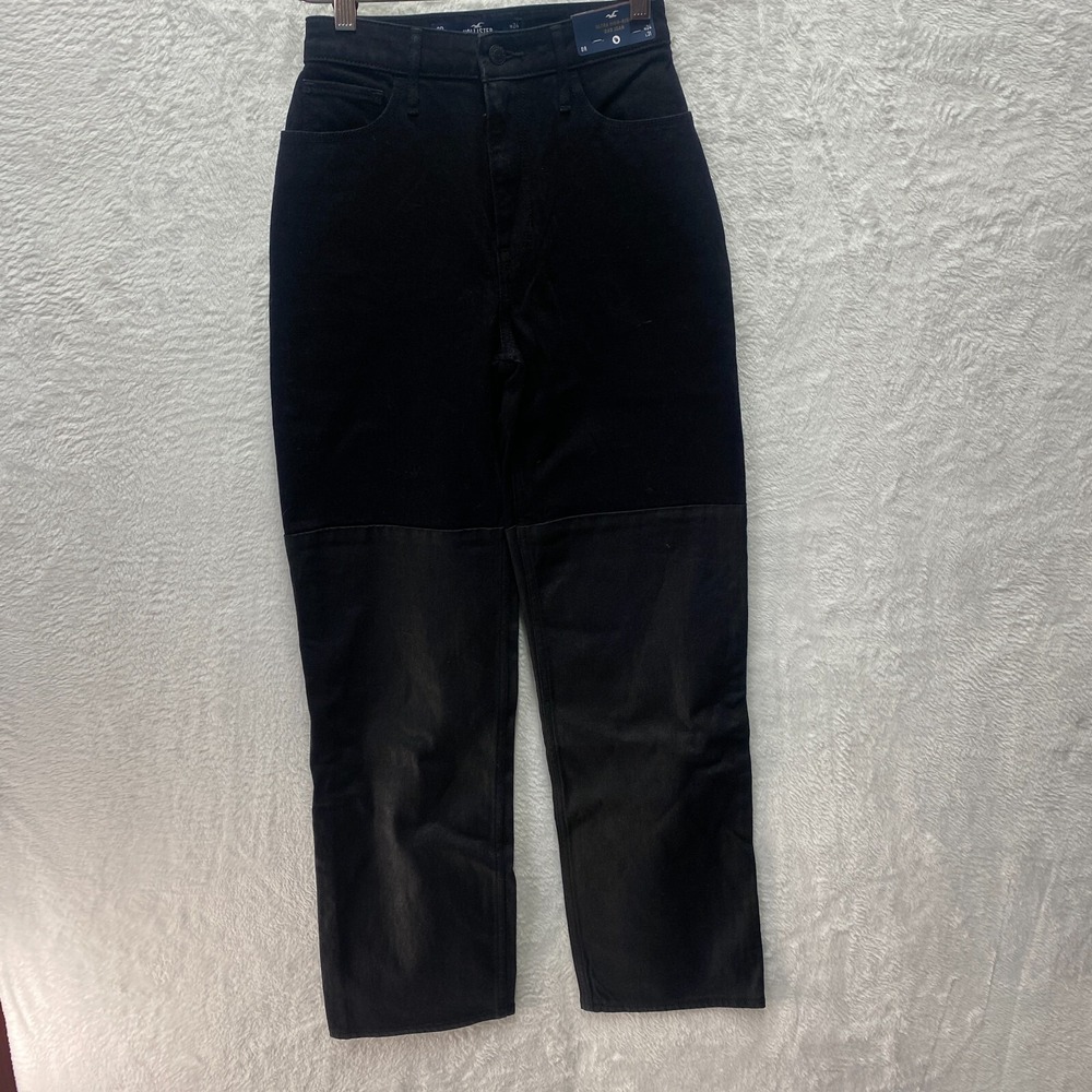 Hollister Ultra High Rise Dad Jeans Women's 00R 24X31 Black Vintage Stretch Zip